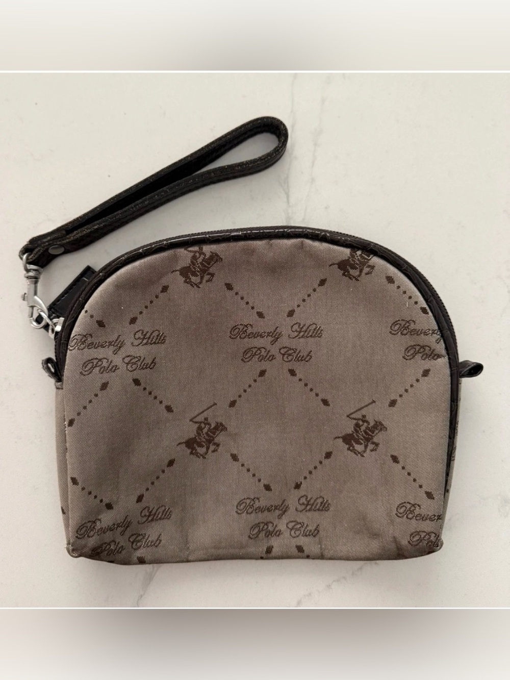 Beverly Hills Polo Club Brown Monogram Wristlet Cosmetic Makeup Bag